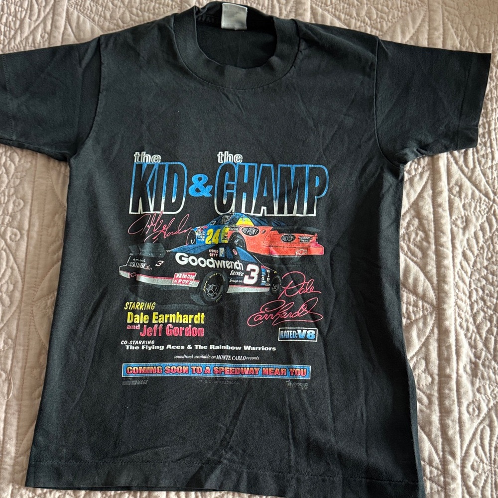 Vintage Nascar The Kid & The Champ Black Kids Short Sleeve Tee 1995